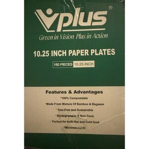Vplus 150 Pack Compostable Disposable Paper Plates 10.25 inch Super Strong